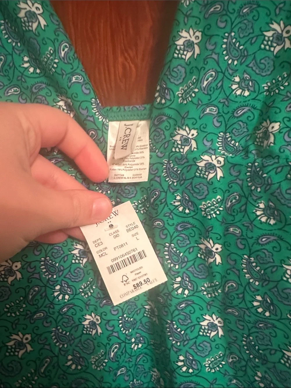 NWT J Crew Women’s One Piece Floral Paisley Print Green Swimsuit Sz Large